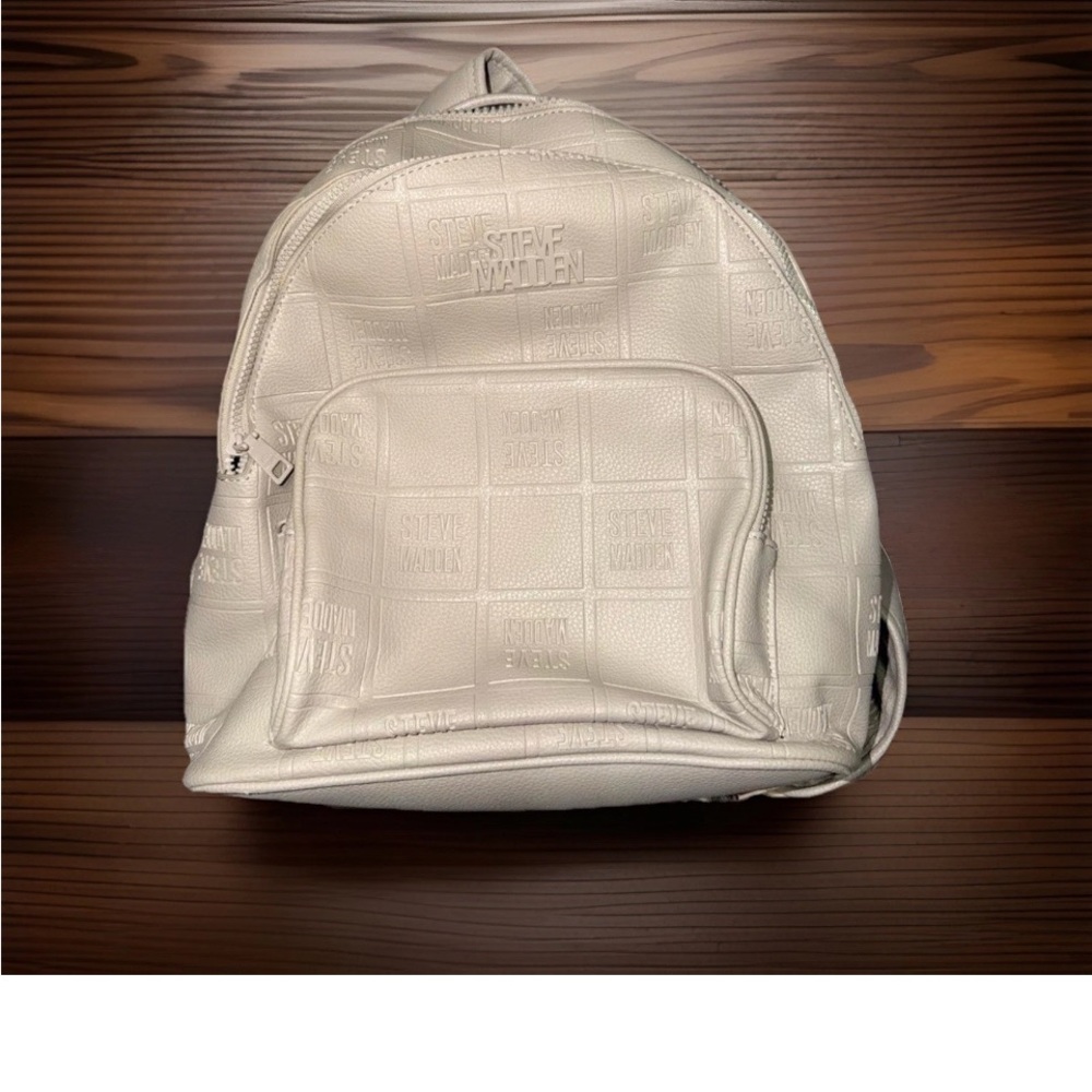 Steve Madden Off-White Embossed Logo Mini Backpack